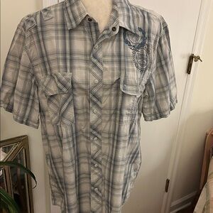 American Rag Men's Blue Plaid Short Sleeve Shirt Sz. Lg